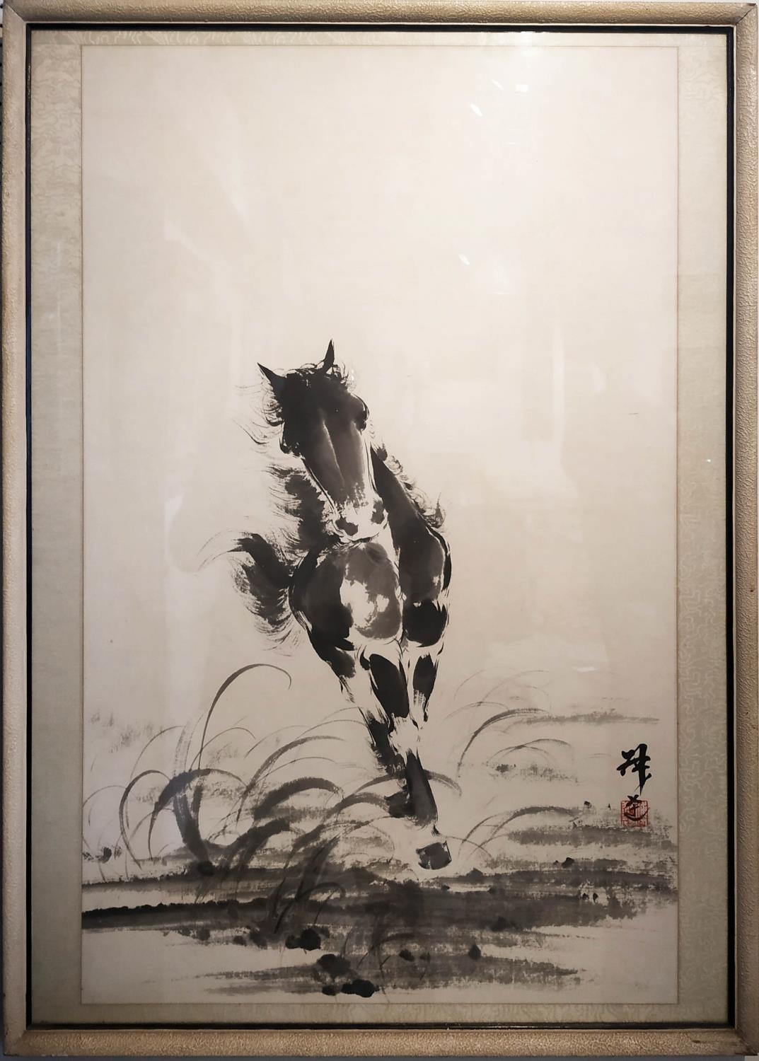 CHINESE SCHOOL 'Galloping Horse', lithograph, 80cm x 50cm, framed and glazed.