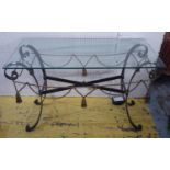 CONSOLE TABLE, 102cm x 46cm x 69cm, 1960's French style, metal rope twist base, glass top.