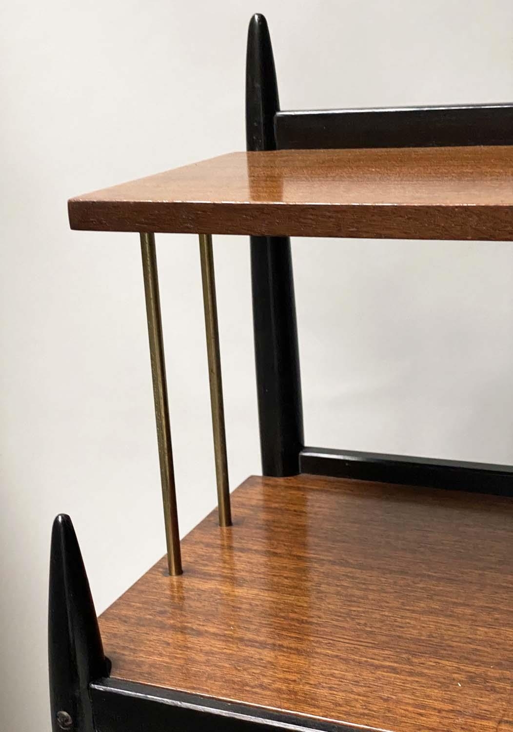 BOOKCASE, mid 20th century, teak and ebonised, with brass caps, 104cm x 98cm H x 32cm. - Image 4 of 5