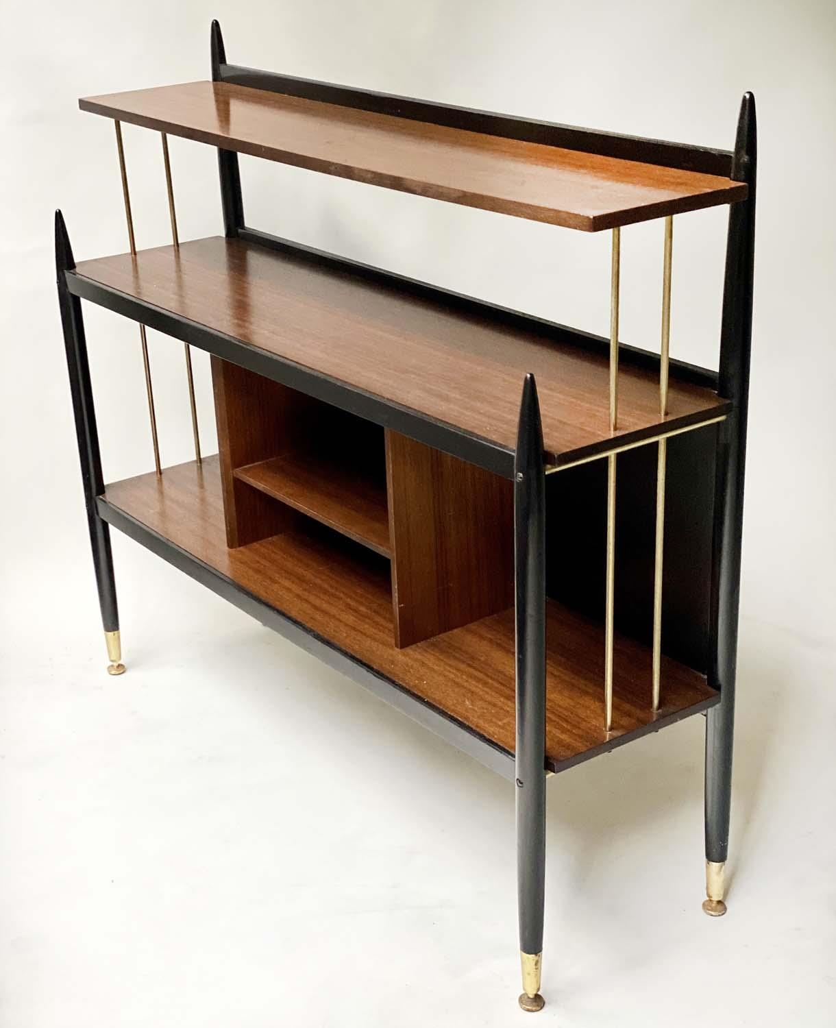 BOOKCASE, mid 20th century, teak and ebonised, with brass caps, 104cm x 98cm H x 32cm. - Image 3 of 5