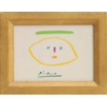 PABLO PICASSO 'Visage', offset lithograph, signed in the plate, 15cm x 22cm, framed and framed.