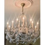 CHANDELIER, approx 85cm H x 100cm, cut glass, Classical style.
