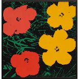 ANDY WARHOL 'Flowers', on silk, 95cm x 92cm, framed and glazed.