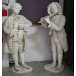 PAPIER MÂCHÉ FIGURES, two, 146cm H, modelled as 18th century musicians, in calico dress. (2)