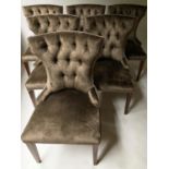 DINING CHAIRS, a set of six studded brown plush velvet 59cm W (6)
