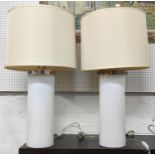 ARTEMIS DESIGN TABLE LAMPS, a pair, 81cm H with shades, light up column design. (2) (crack to lamp