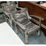 GARDEN CHAIRS, a pair, 69cm, vintage 20th century, distressed painted finish. (2)