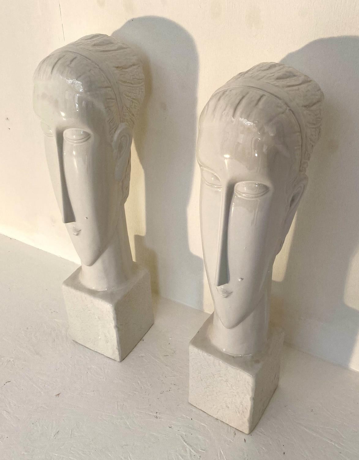 CONTEMPORARY SCHOOL SCULPTURAL BUSTS, a pair, 60cm H, ceramic. (2) - Image 2 of 3