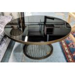 LOW TABLE, 1950's Italian style, gilt metal, black top, 90cm diam x 43cm.