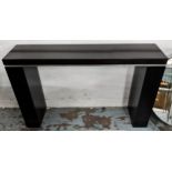 CONSOLE TABLE, 82cm H x 130cm x 30cm, crackle black lacquer and silvered.