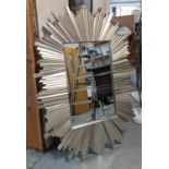 WALL MIRROR, 127cm x 90cm, sunburst design, silvered finish.