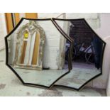 WALL MIRRORS, a pair, 88cm diam, gilt metal frames. (2)