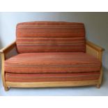 ERCOL SOFA, solid elm framed and cane panelled sides, stamped 140cm W