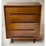 STAG C RANGE CHEST, 1970's Indian laurel, teak and ebonised with four long drawers, 76cm x 46cm x
