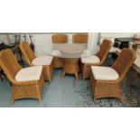 CONSERVATORY DINING SET, including six chairs, 92cm H and table 130cm diam x 75cm rattan and glass.