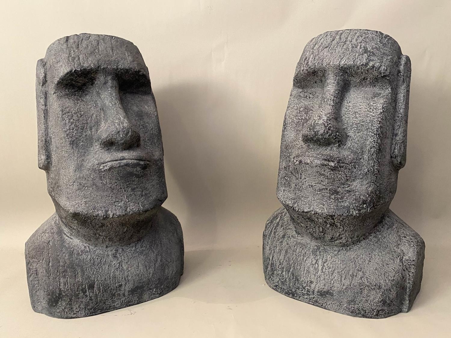 RAPA NUI STYLE BUSTS, a pair, 61cm x 38cm (2).