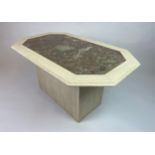 MARBLE LOW TABLE, Italian, two tone marble top on plinth base, 56cm H x 111cm x 67cm.