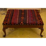 HEARTH STOOL, 38cm H x 95cm x 95cm, Georgian style in kilim upholstery.