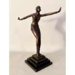 ART DECO STYLE FEMALE DANCER, 44cm H, sculptural study, on stepped marble base.