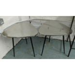 SIDE TABLES, a pair, 45cm x 47cm x 47cm, 1950's Italian style, polished metal tops. (2)