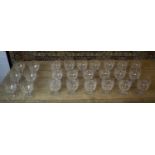 GLASSES, a set of nineteen, cut glass and a set of foliate cut glasses, 16cm x 65cm (largest). (25)