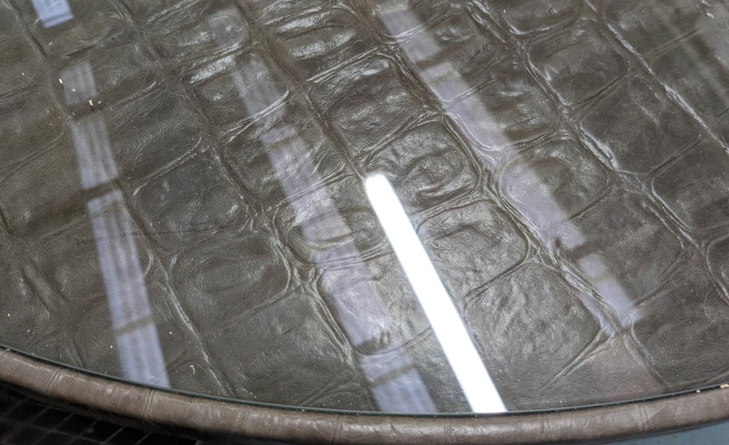 LOW TABLE, 112cm diam x 46cm contemporary faux crocodile upholstered finish, glass top. - Bild 4 aus 4