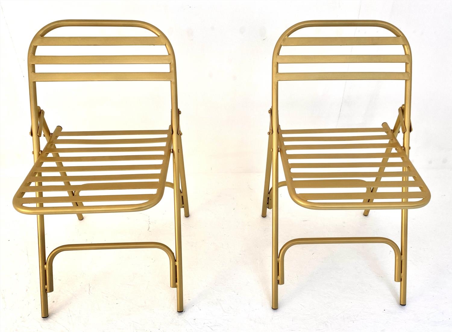 TERRACE CHAIRS, a pair, 76cm x 44cm x 45cm, 1950's French style, gilt metal. (2) - Image 5 of 5