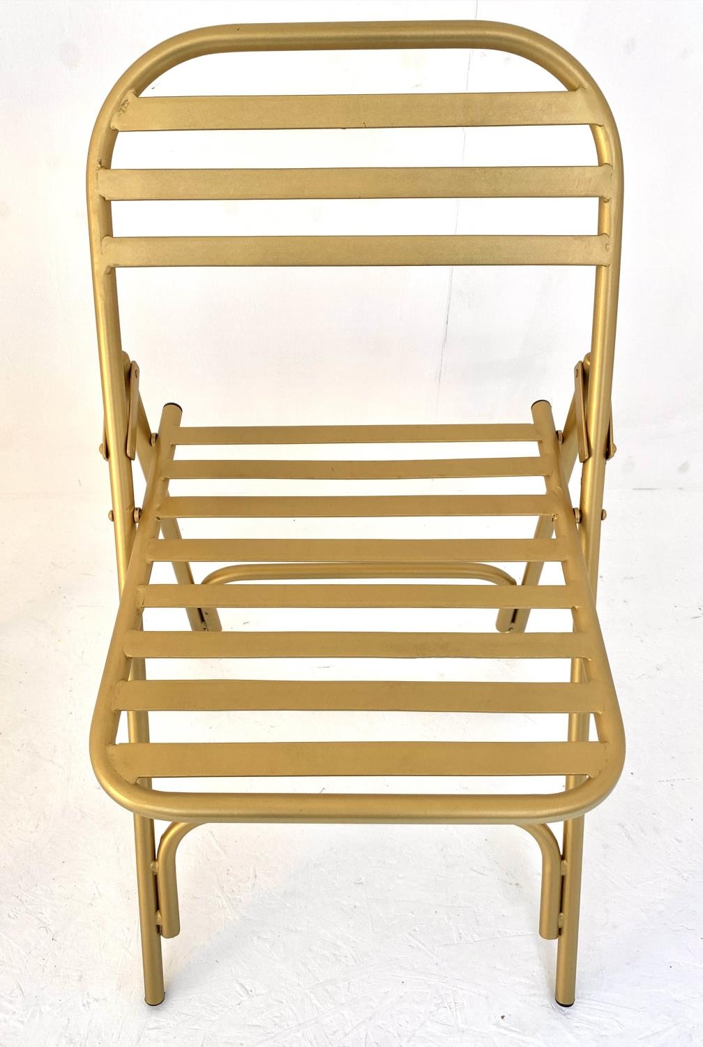 TERRACE CHAIRS, a pair, 76cm x 44cm x 45cm, 1950's French style, gilt metal. (2) - Image 2 of 5