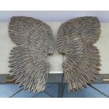 CONTEMPORARY SCHOOL 'WINGS OF AN ANGEL', two, 50cm x 30cm each wing, gilt metal. (2)