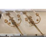 WALL SCONCES, a pair, 72cm H x 33cm W, brass. (2)