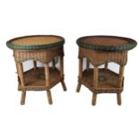 SIDE TABLES, a pair, 55cm H x 51cm diam, 1970's Italian style, in green and natural finish, with