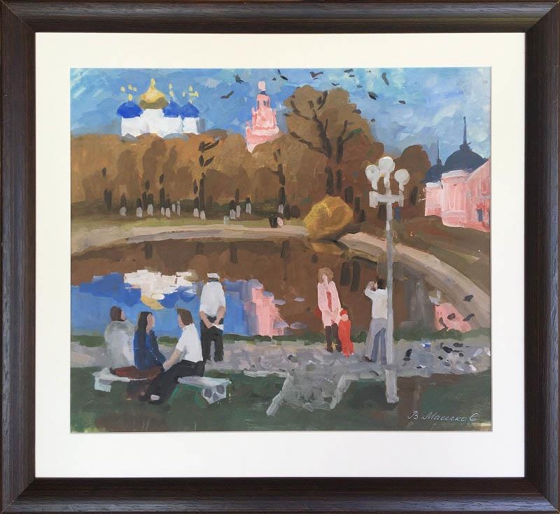 VALERI MASYUKOV (Russian b.1947) 'In the Park', 1998, gouache on paper, 36cm x 41.5cm, framed.