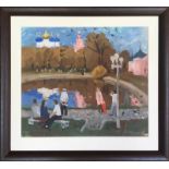 VALERI MASYUKOV (Russian b.1947) 'In the Park', 1998, gouache on paper, 36cm x 41.5cm, framed.