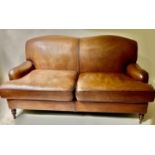 SOFA, Vintage Howard style and ranch manner, leather with turned front supports 165cm W