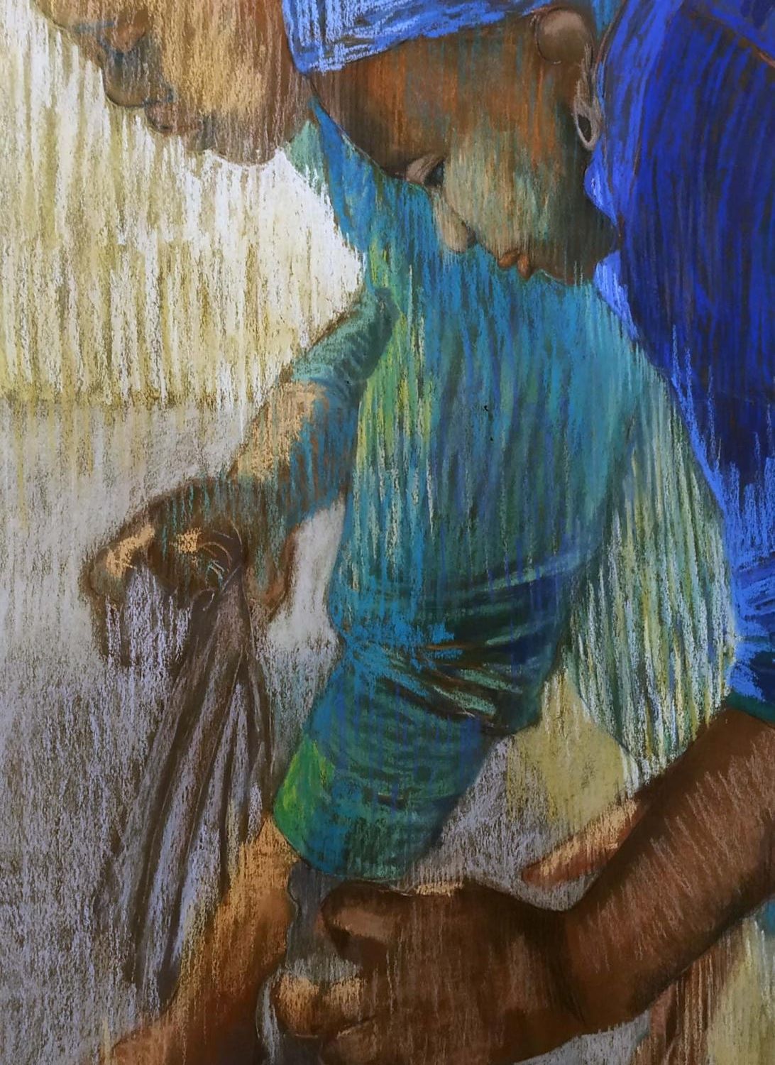 EM ISAACSON 'Wash Day', pastel on paper, label to verso, 65cm x 50cm, framed. - Image 2 of 2