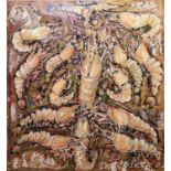 20TH CENTURY CONTINENTAL SCHOOL, 'Prawns', oil on canvas, 81cm x 75cm, signed and dated 94.