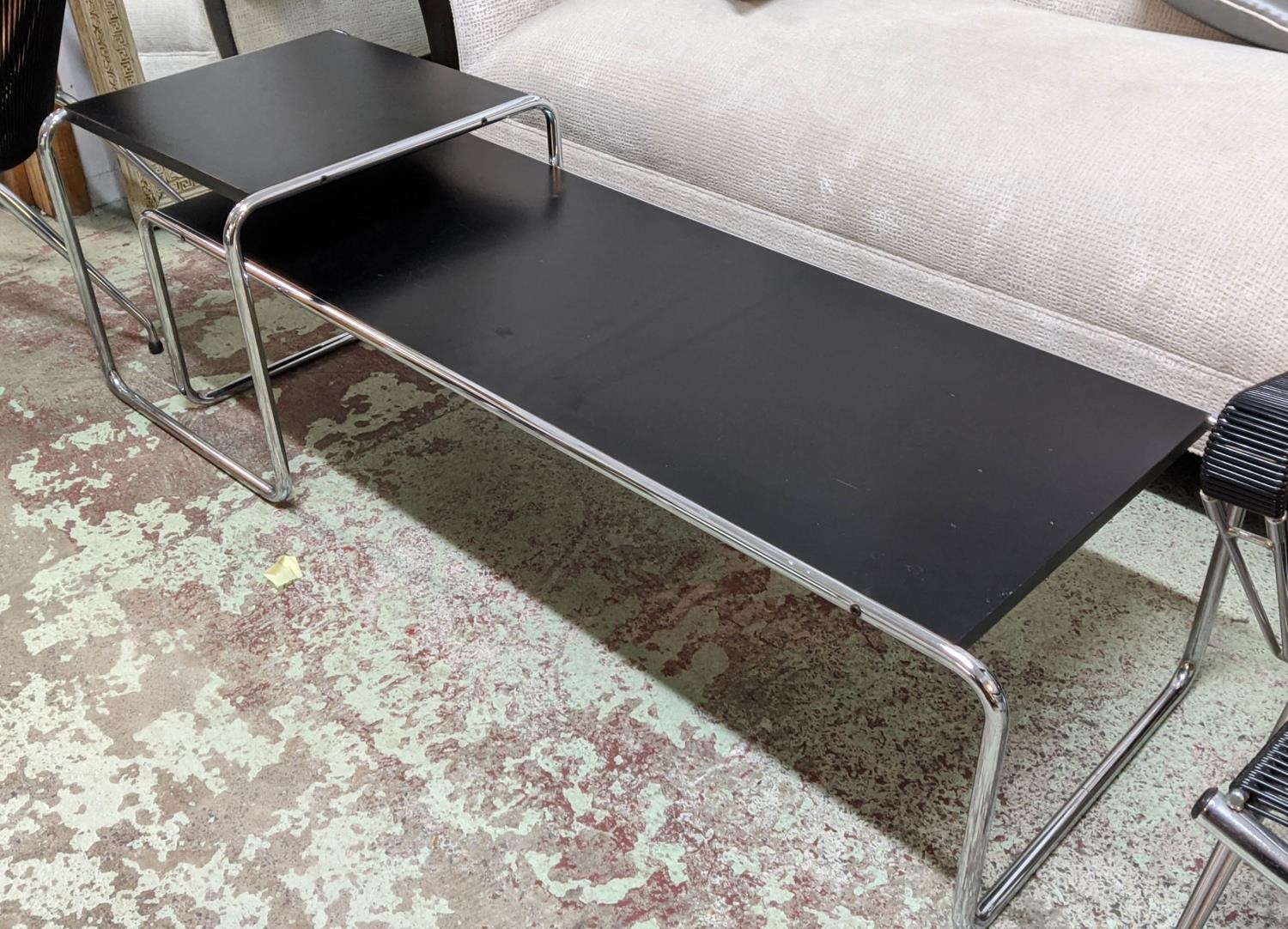 AFTER MARREL BREUER LACIO STYLE TABLES, 135cm x 38cm x 35cm at largest. (2) - Image 3 of 5