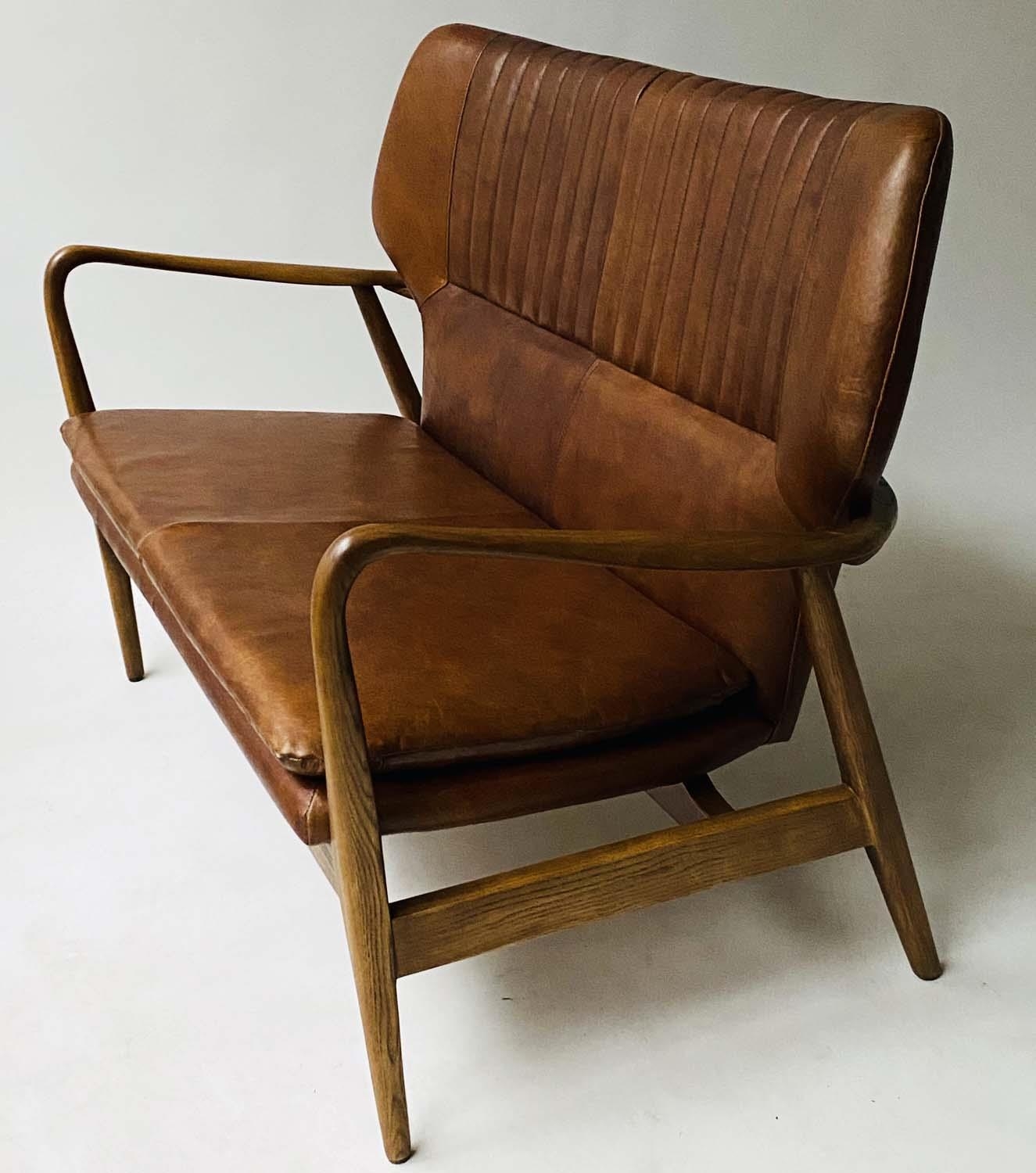 SOFA, 1970's Danish style, oak framed and ribbed natural leather, 115cm W. - Image 5 of 5