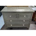 GRAHAM & GREEN EMBOSSED WHITE METAL CHEST OF DRAWERS, 107cm x 50cm x 87cm.