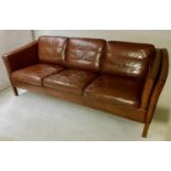 DANISH SOFA, 1970s Danish three seater teak framed and grained leather. 200cm W