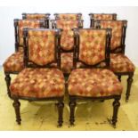 DINING CHAIRS BY BLYTH & SONS, Victorian mahogany in harlequin chenille, black lining to backs,