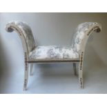 WINDOW SEAT, 112cm W x 48cm D x 87cm H, 19th century French, grey parcel guilt with toile de jour