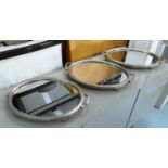 DRINKS TRAYS, a set of three, 50cm x 32cm x 5cm, aged silvered finish and mirrored. (3)