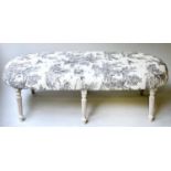 HEARTH STOOL, Regency style, grey painted with toile-de-juoy fabric upholstery and six reeded