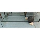 LIGNE ROSET LOW TABLE, 70cm x 145cm L x 32cm H, glass with ball support.