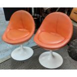 SIDE CHAIRS, a pair, 75cm, vintage 20th century, orange vinyl seats.