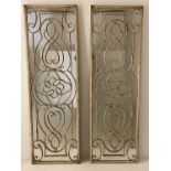 ARCHITECTURAL WALL MIRRORS, a pair, 162cm x 51cm, aged metal frames. (2)