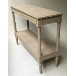 CONSOLE TABLE by OKA, rectangular lined grey oak with carved chevron frieze and undertier, 110cm W x