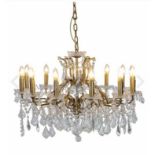 CHANDELIER, 12 branch, gilt frame, lead crystal drops, 62cm x 88cm x 88cm.