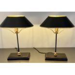 BOILLOT STYLE TABLE LAMPS, a pair, with shades, 43cm x 31cm x 20cm. (2)